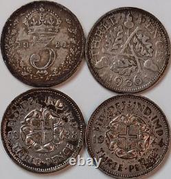 England Silver Coin Lot Of 17 Threepence Sixpence Shillings Florins Half Crowns
