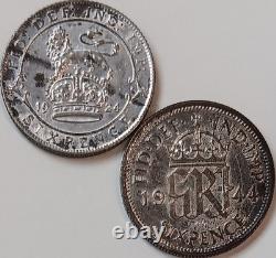 England Silver Coin Lot Of 17 Threepence Sixpence Shillings Florins Half Crowns