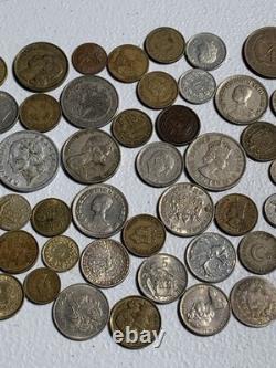 Estate Lot Of Foreign Coins Including Coin Silver, 60%, Thailand Bahts & More