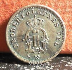 Extremely Rare Key 1877 Silver Norway 10 Ore Coin KM# 350 Mintage only 588,000