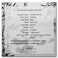 FILIGREE PANDA 2 Oz Silver Coin $5 Solomon Island 2021