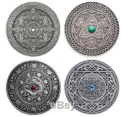 Fiji 2015-2018 Mandala Art Coin 4pcs Set Silver Antique Finish World Mitage 500