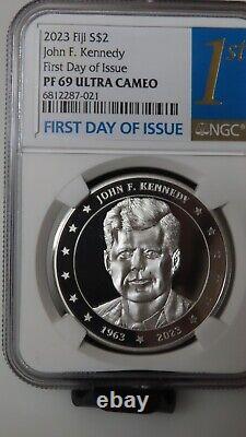 Fiji Silver Coin 2023 JFK John F Kennedy $2 NGC PF69 NO RESERVE