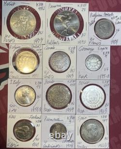 Foreign World Silver 12 Coin Lot 4 Oz Of ASW 1875 to 1977 From 8 Countries