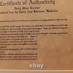 Framed 1743 Dutch Silver Ducaton Recovered From The Hollandia With COA & Apprais