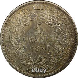 France Second Republic Silver 1850 A 5 Francs aUNC/UNC Nice Toned KM# 761.1 (6)