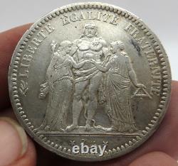 France Silver Crown 5 Francs 1872-A HERKULES Toned Silver Coin, scarce