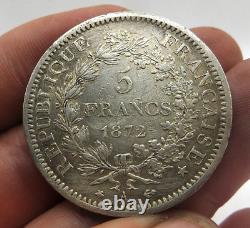 France Silver Crown 5 Francs 1872-A HERKULES Toned Silver Coin, scarce
