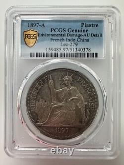 FrenchIndo China Piastre 1897A Lec279 Environmental Damage-AU Detai PCGS Genuine
