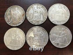 French Indo China 6 Silver Piastre World Coins Lot Different year High Value
