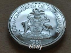GEM SILVER PROOF 1981 BAHAMAS FIVE DOLLARS 42g HOLDER. Only 1,980 minted