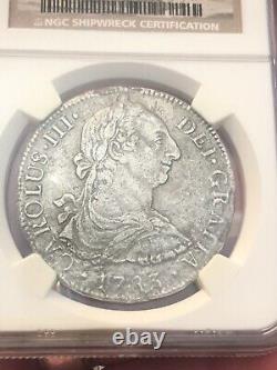 GENUINE SUNKEN TREASURE! 1783 MO 8 Reales Silver Coin NGC El Cazador Shipwreck