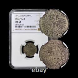 GERMANY. 1842, 6 Kreuzer NGC MS62 Top Pop? Frankfurt, Free Imperial City