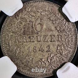 GERMANY. 1842, 6 Kreuzer NGC MS62 Top Pop? Frankfurt, Free Imperial City