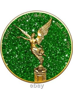 GREEN TOURMALINE Precious Gemstones Libertad 1 Oz Silver Coin Mexico 2024