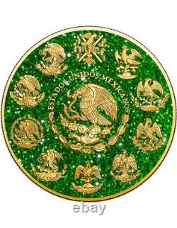 GREEN TOURMALINE Precious Gemstones Libertad 1 Oz Silver Coin Mexico 2024
