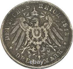 German States SAXONY-ALBERTINE 3 Mark KM# 1275 1913E