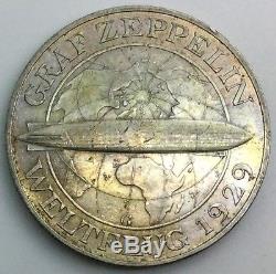 Germany 1930 G 5 Reichsmark Zeppelin World Flight Silver Nice Flashy Coin Toner