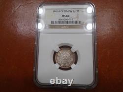 Germany 1/2 Mark 1916 A MS 66 NGC Graded Silver Coin KM#17 Toned BU