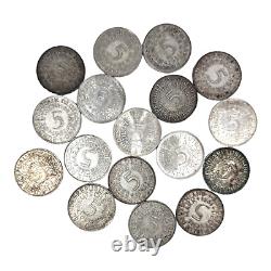 Germany 5 German Mark Silver LOT 17 coins years various workshops KM112