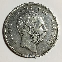 Germany Saxony Albertine 5 Mark 1875 E World Silver Coin KM# 1237 Circulated