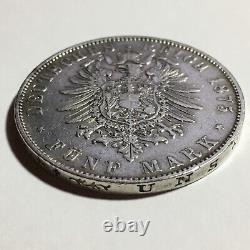Germany Saxony Albertine 5 Mark 1875 E World Silver Coin KM# 1237 Circulated