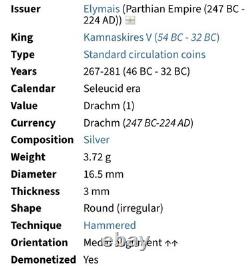 Greek Silver Drachm 54BC-32BC Kingdom Of Elymais Kamnaskires V NGC Graded VF