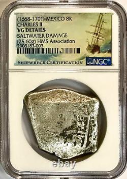 HMS Association Silver Treasure Coin 1668-1701 Mexico 8R Cob NGC Shipwreck & COA