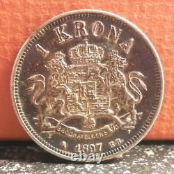 High Grade 1897 EB Silver 1 Krona Sweden Coin KM# 760 Mintage only 735,000