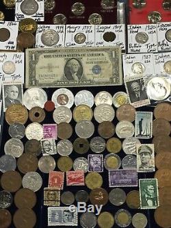Huge Lot 350+ Coins/StampsSilver Note Mercury/Buffalo/Indian/1893/Proof/World+