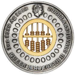 In Stock 2019 ABACUS 2oz. 9999 SILVER $2 ANTIQUED COIN