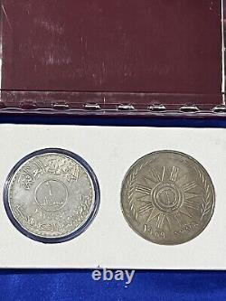 Iraq- 500 Fils 1959 & 1 Dinar 1973 oil Nationalization Silver coin in gift case