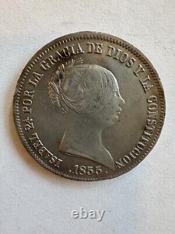 Isabel II 20 Reales 1855 Madrid Queen Isabella Silver Coin Spanish