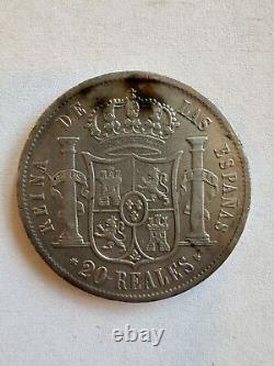 Isabel II 20 Reales 1855 Madrid Queen Isabella Silver Coin Spanish