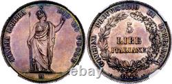 Italian States Lombardy-Venetia 5 Lire 1848 M Private Countermark ES NGC UNC