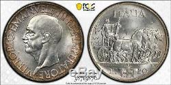 Italy 1936 R 20 Lire Pcgs Ms63 Graded Toned Silver Vittorio World Coin