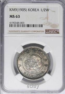 KOREA. 1/2 Won Silver Coin, Year 9 (1905). Kuang Mu. NGC MS-63