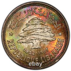 LEBANON 1952 50 Piastres PCGS MS67 TONING TO DIE FOR, ONLY 3 FINER