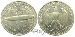 LG RARE 1930 ZEPPELIN WORLD FLIGHT SILVER COIN Karlsruhe Mint ONLY 61,000 ISS BU