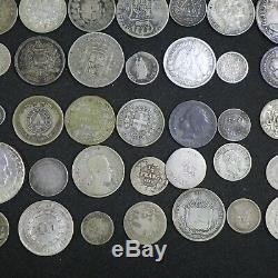 LOT OF 60 Different Silver 1800's (19th Century) FOREIGN SILVER WORLD COINS