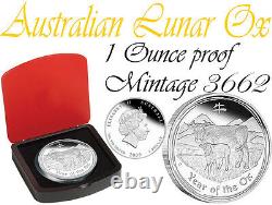 LUNAR II OX -Coin, PROOF 1 oz Silver, BOX+COA, limited + extremely RARE
