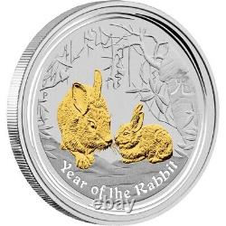 LUNAR II Rabbit Silver-Coin, gilded 1 oz, BOX+COA, limited + RARE
