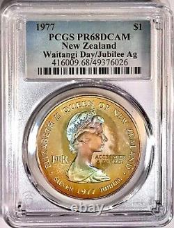 Large Silver Coin 1977 New Zealand Waitangi Day Dollar NGC PR68 DCAM Cameo Proof