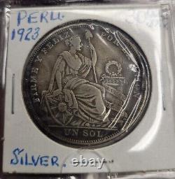 Lot Of 11 World Silver &Copper Coins. 1923. Peru Un Sol Silver. Best Of The Lot