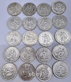 Lot Of 20 Coins Various Dates Mexico 50 Centavos Cap & Rays. 720 Silver Km 447