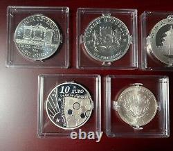 Lot of 2011 Somalia Elephant, Panda, Philharmonic, Sower, Rand Silver Coins