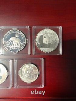 Lot of 2011 Somalia Elephant, Panda, Philharmonic, Sower, Rand Silver Coins