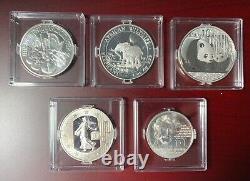 Lot of 2011 Somalia Elephant, Panda, Philharmonic, Sower, Rand Silver Coins