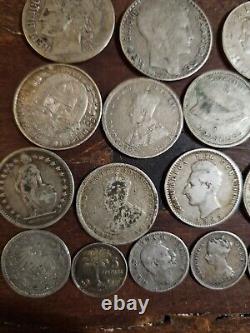 Lot of 25 Silver Coins Foreign Collection Shilling/Mark/Francs/ Etc