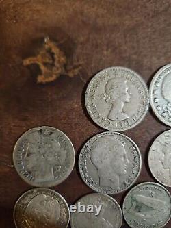 Lot of 25 Silver Coins Foreign Collection Shilling/Mark/Francs/ Etc